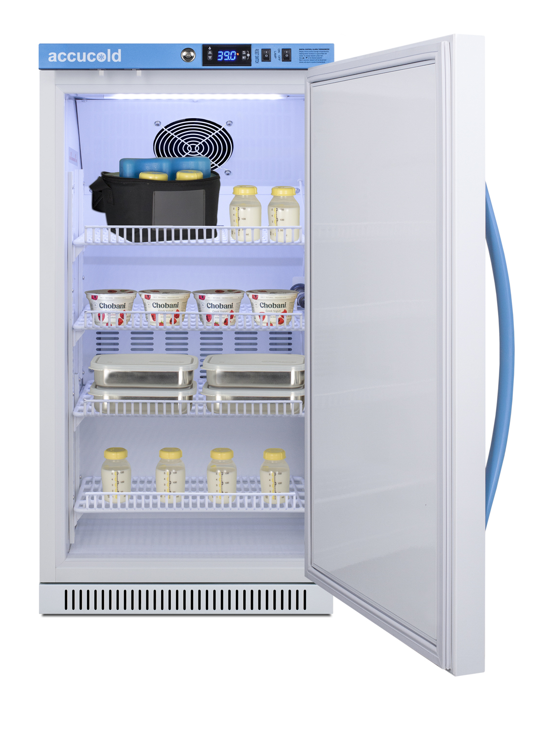 ADA height solid door all-refrigerator with four adjustable shelves designed for recessed or freestanding use, with four adjustable shelves, automatic defrost, hopsital grade cord with 'green dot' plug, and antimicrobial silver-ion handle.